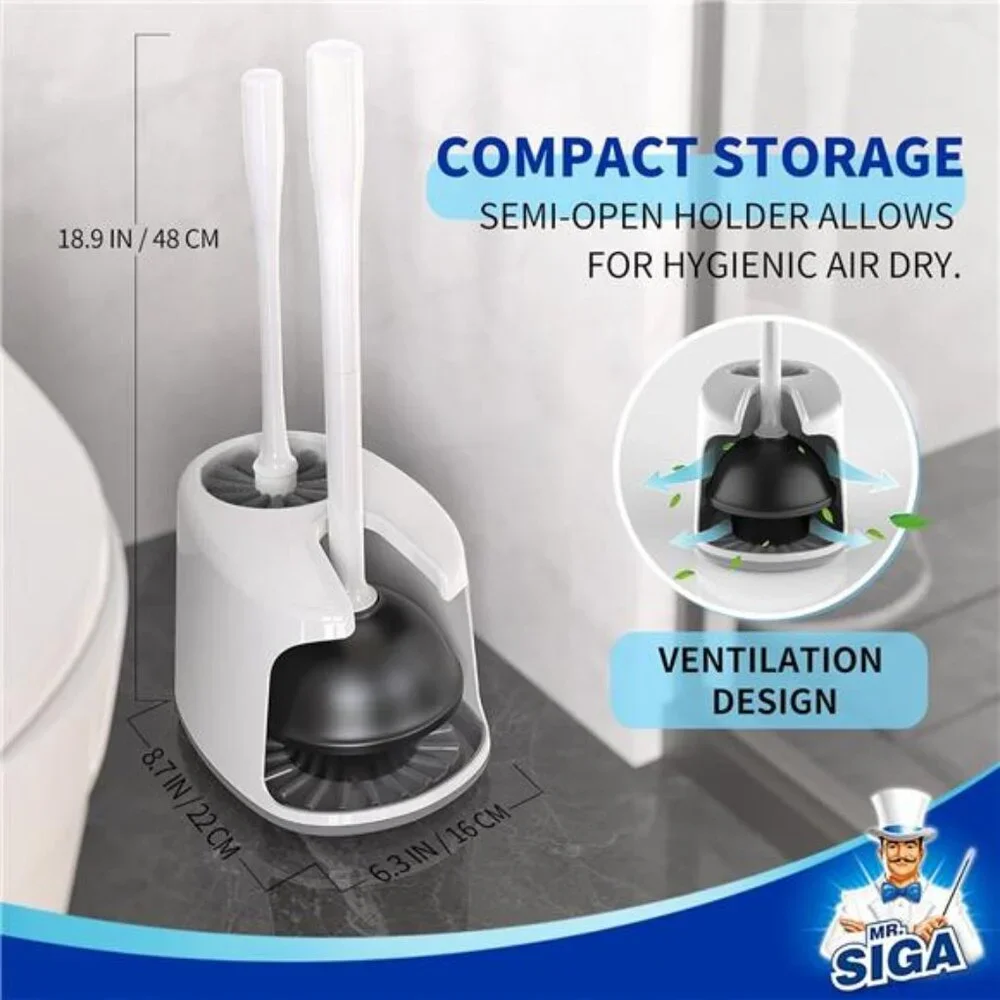 Toilet Plunger and Bowl Brush Set Heavy Duty Bathroom Cleaning Tool White